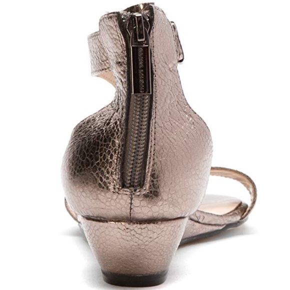 Metallic Kitten Wedge Heel Leather Sandal - Picture 2 of 5